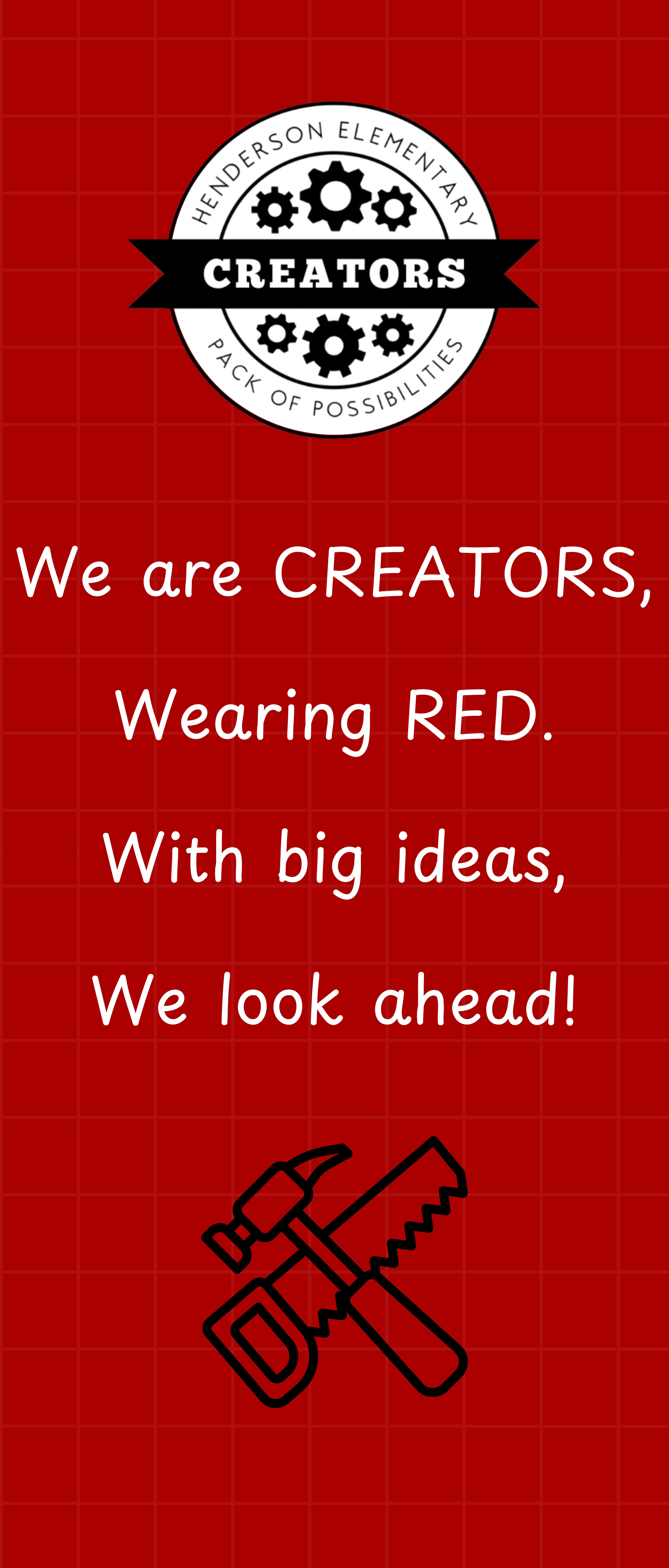 Red banner with a hammer icon and the creators house logo