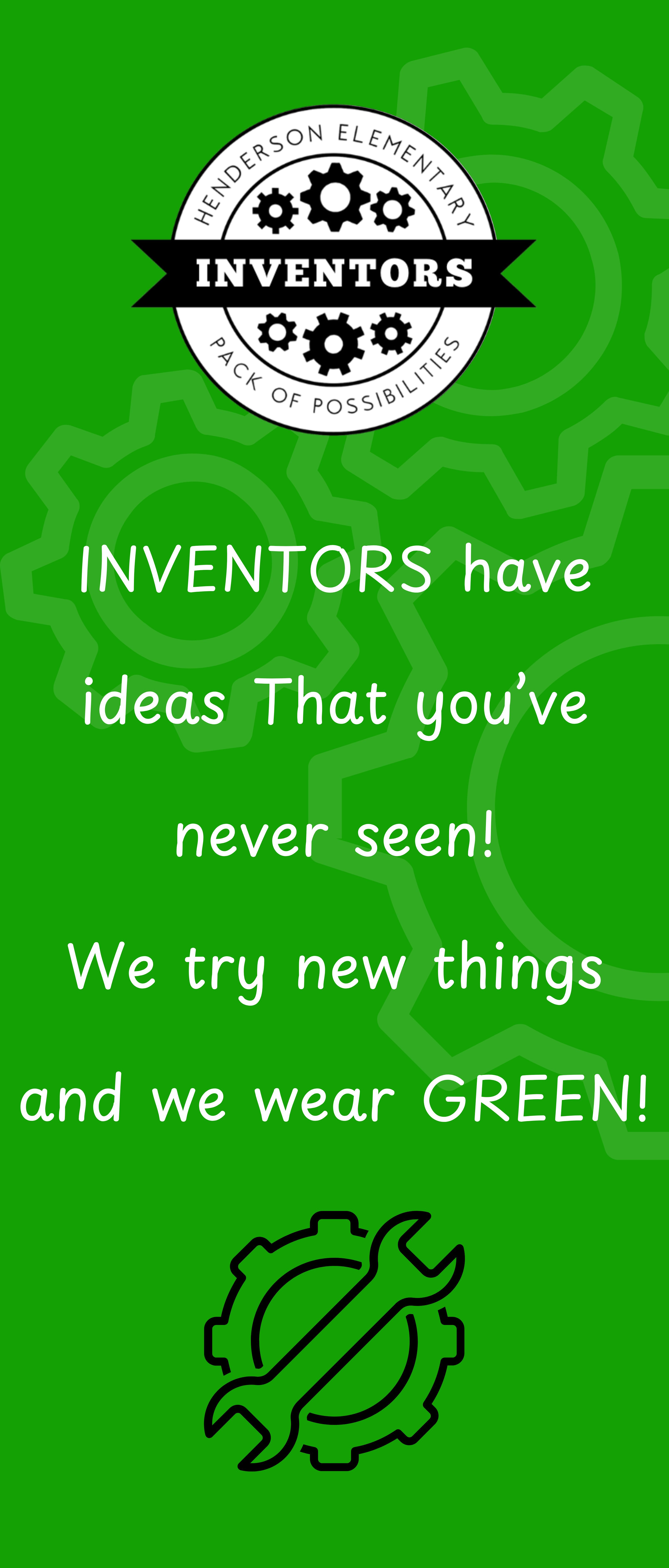 Inventors banner with green background and gear icon